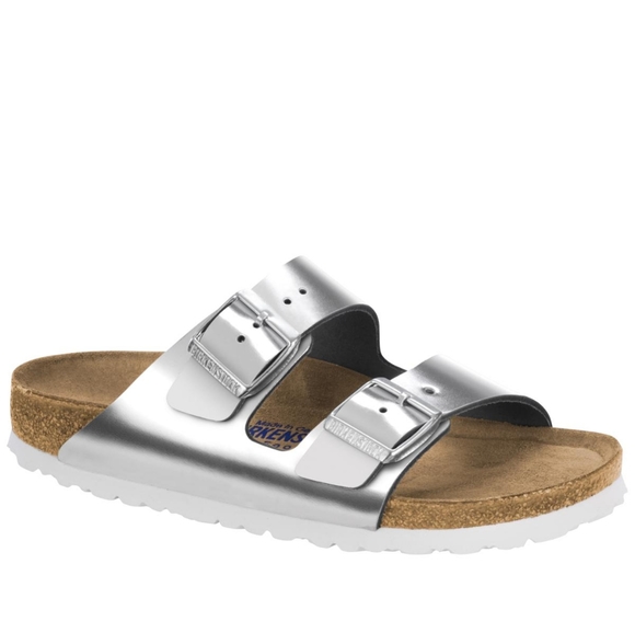 Birkenstock Shoes - NITB Birkenstock Arizona BS Silver All Leather Soft Footbed NARROW Sandal